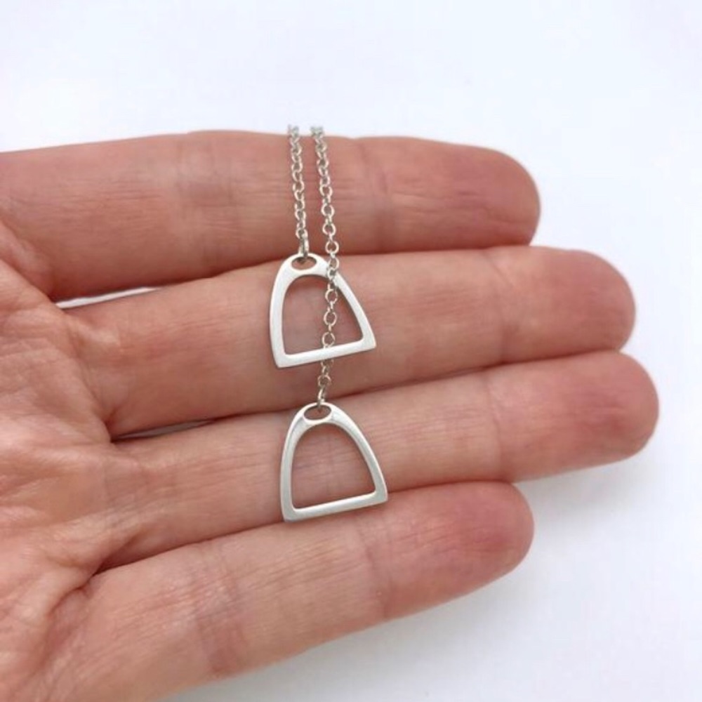 Silver gold Double Stirrup Lariat Necklace Horse
